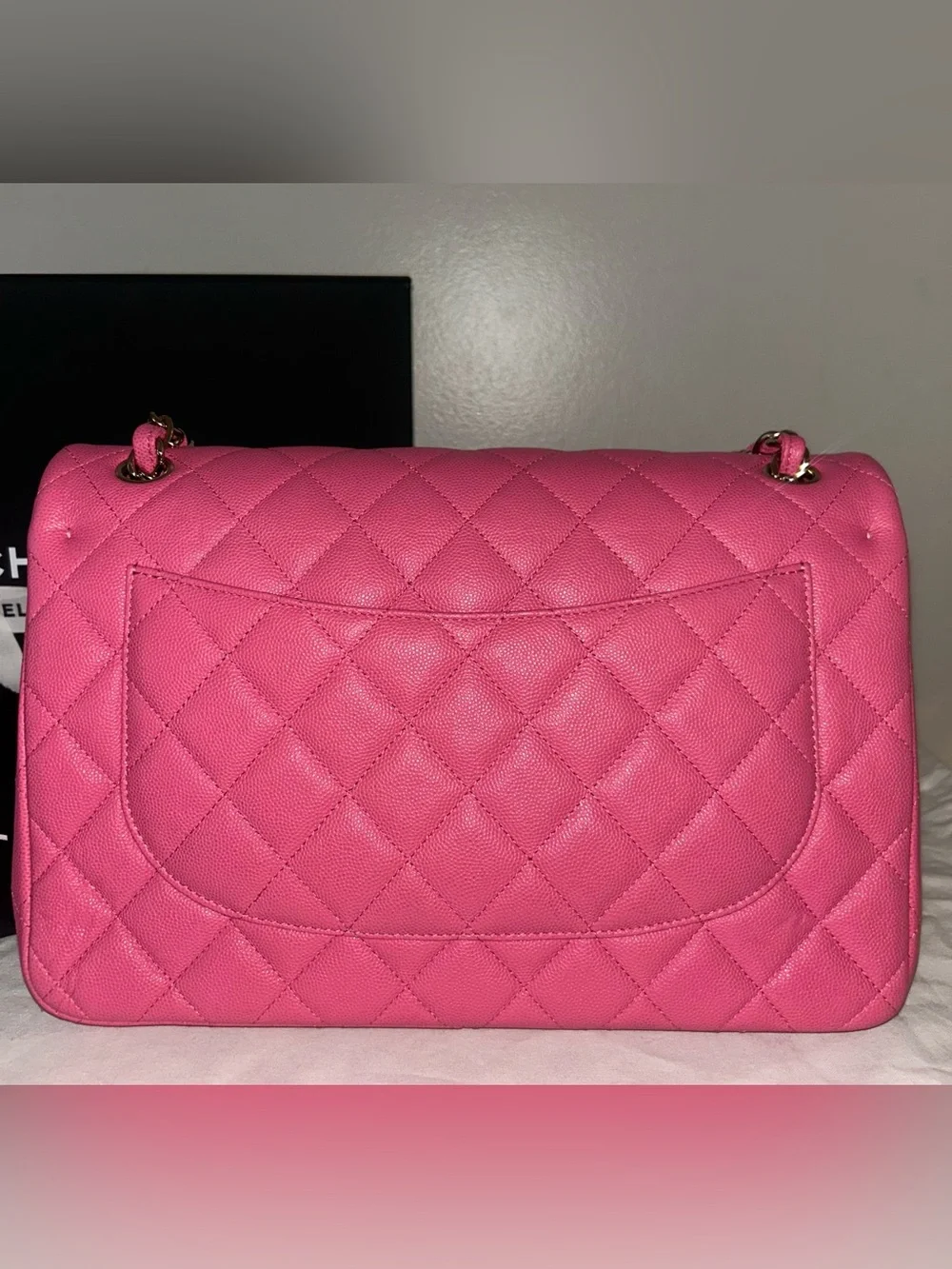 NEW! CHANEL Jumbo Double Flap Quilted Caviar Handbag Pink / Gold Hardware